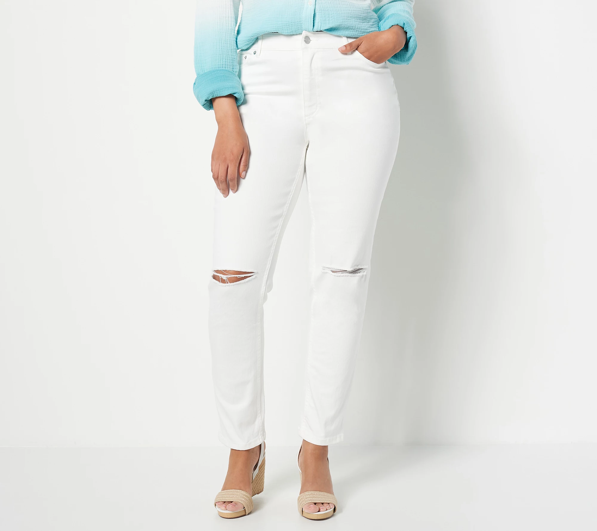 "As Is" Candace Cameron Bure Petite Straight Leg White Jeans