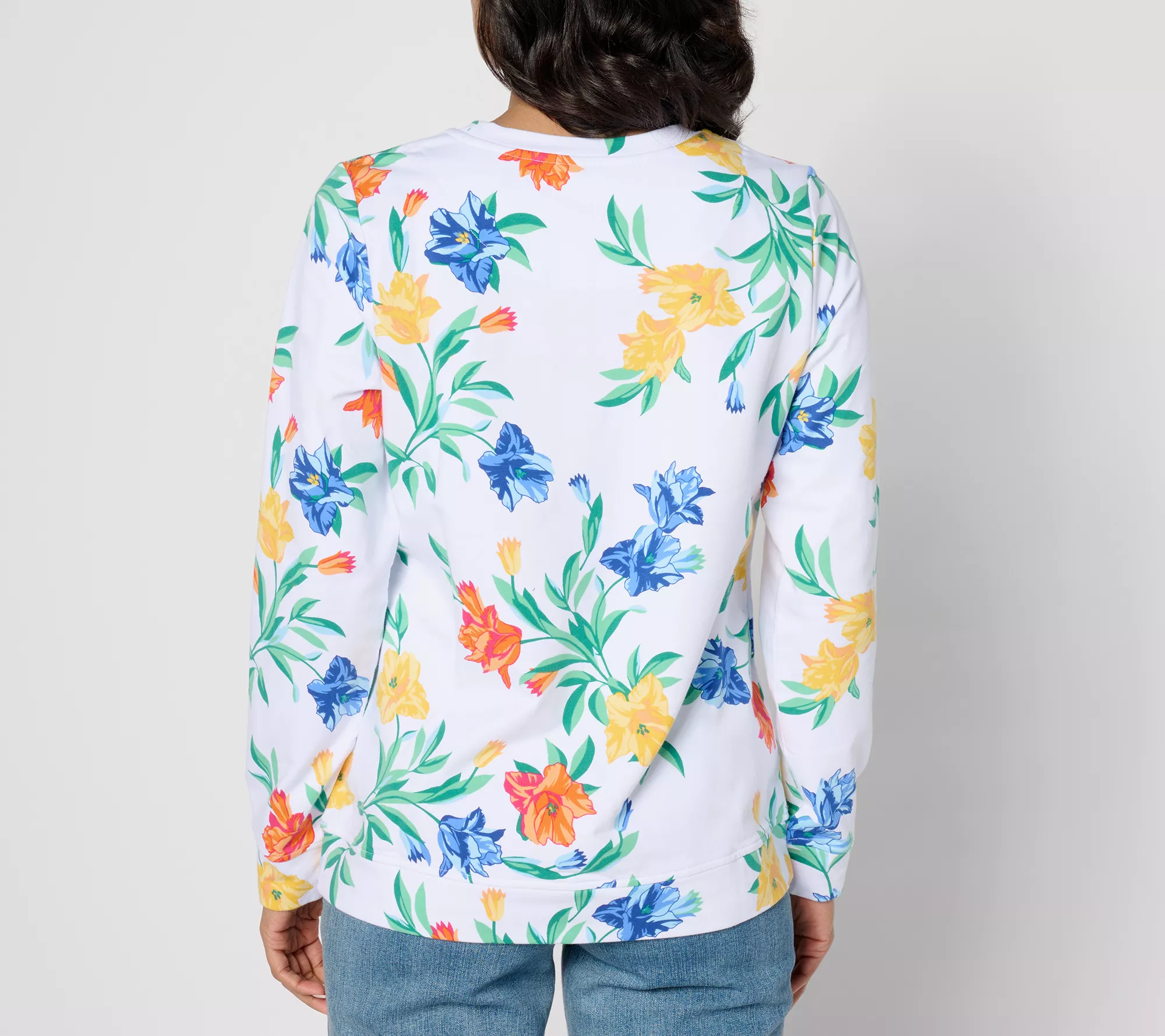 "As Is" Denim & Co. Floral French Terry Long Sleeve Pullover