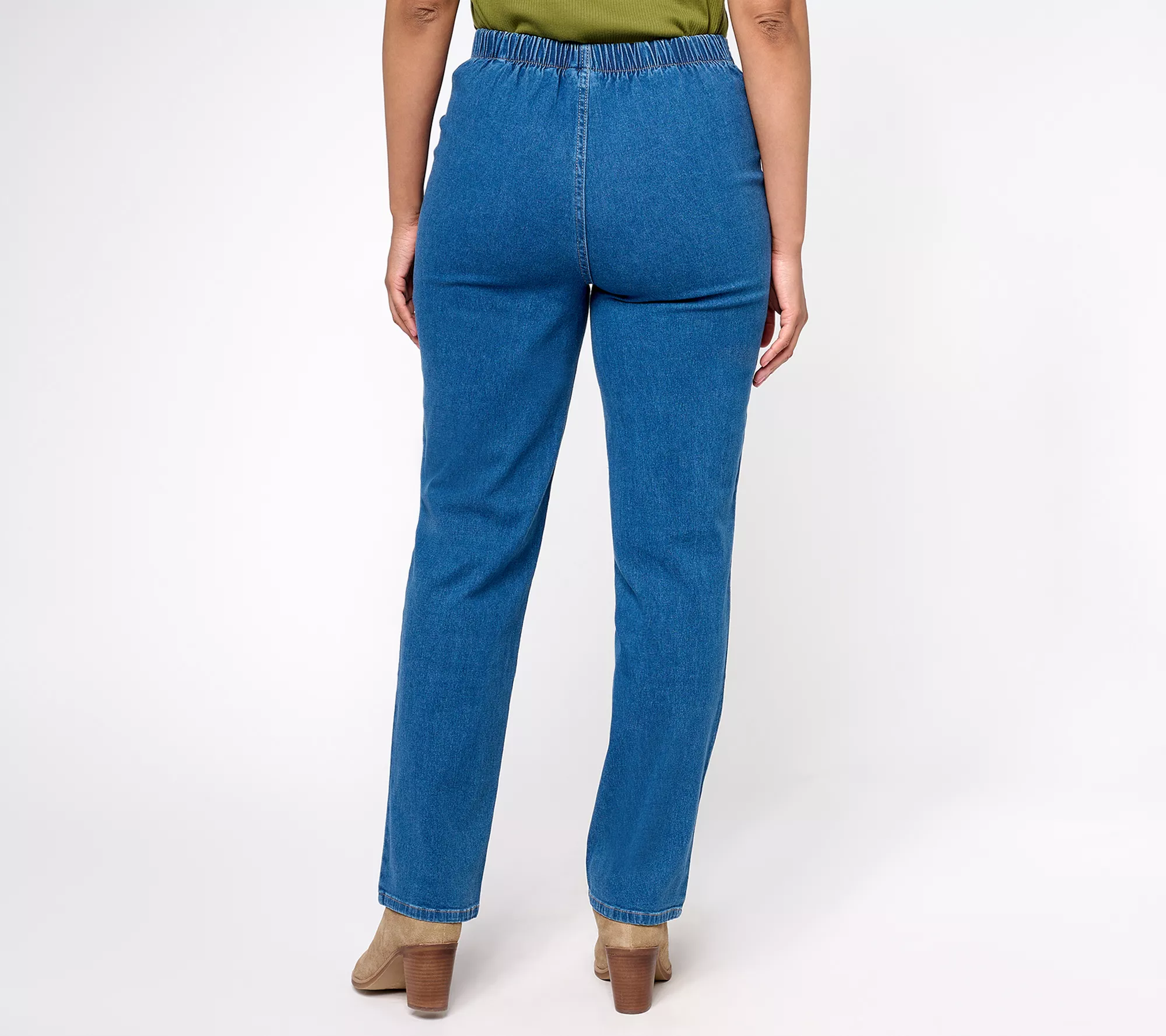 "As Is" Denim & Co. Pull On Front V-Yoke Petite Jeans with Pockets