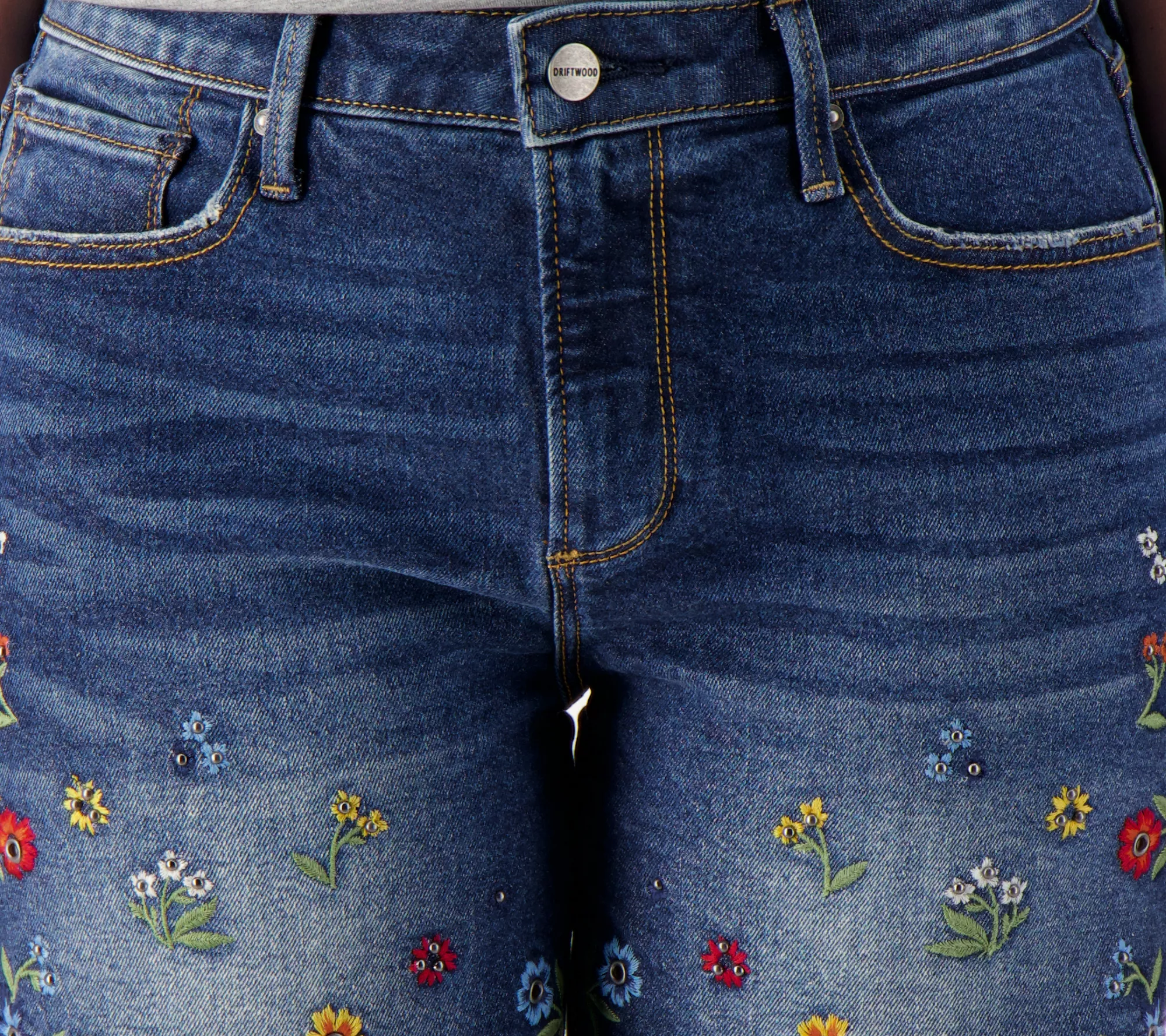 "As Is" Driftwood Jeans Lulu Embroider Cut Off Short- Tweedle Dee