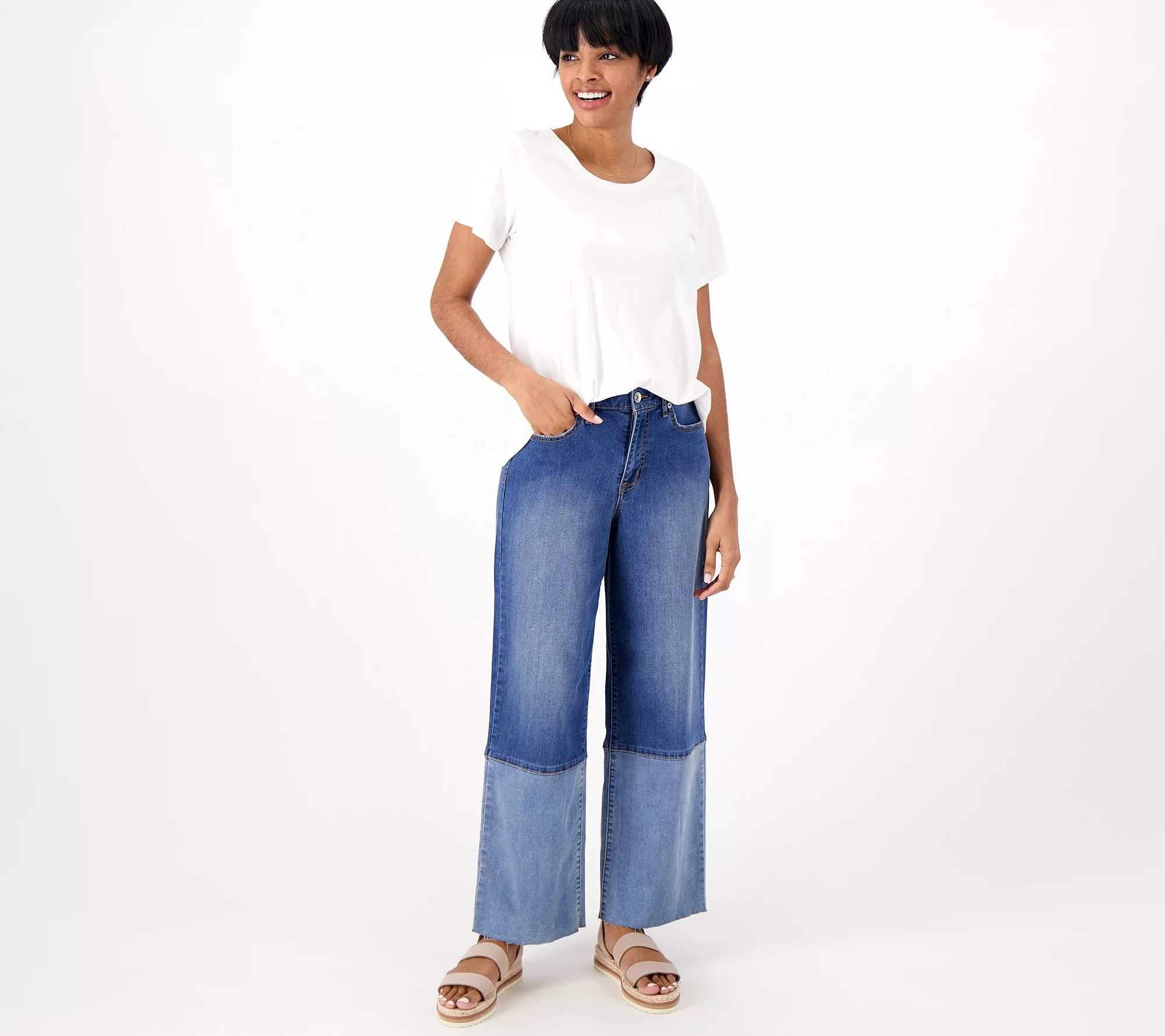 "As Is" LOGO by Lori Goldstein Regular Wide Leg Ankle Jeans