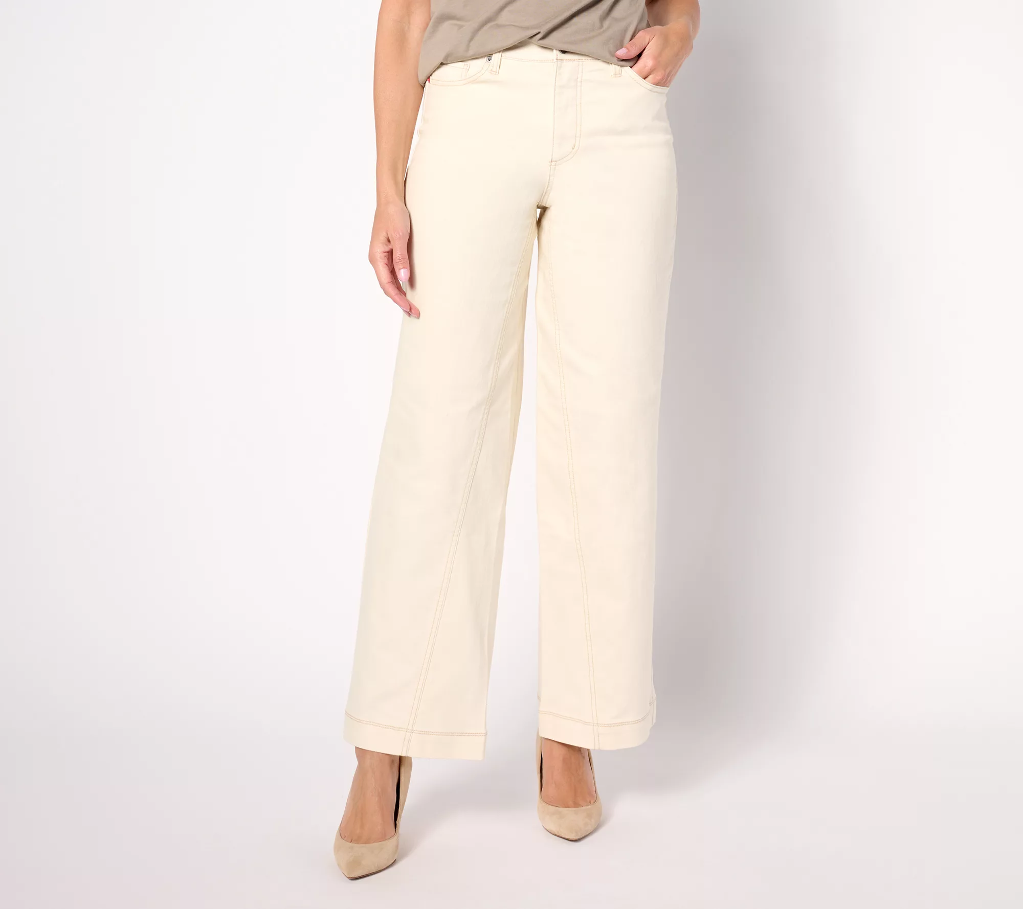 "As Is" Peace Love World Reg Forward Seam Wide Leg Jeans - Natural