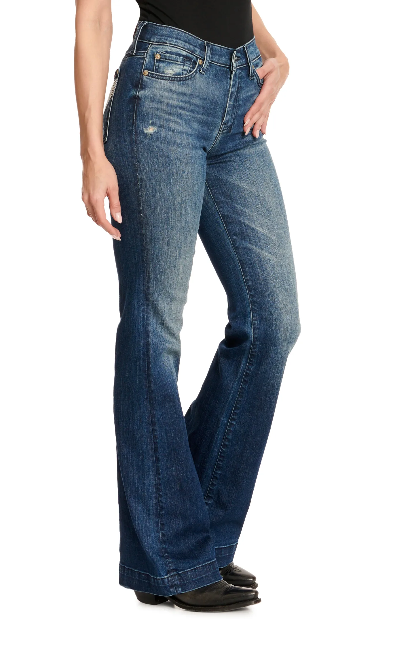 7 For All Mankind Women's Dojo Lake Blue Mid Rise Trouser Jeans