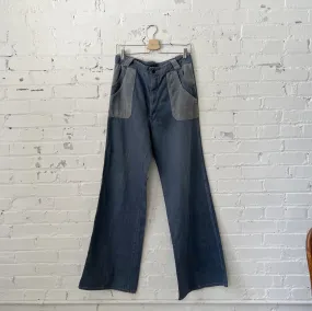 70s Faded Glory Dusty Blue Flare Leg Pants w/Corduroy Accents, Size 8-10-