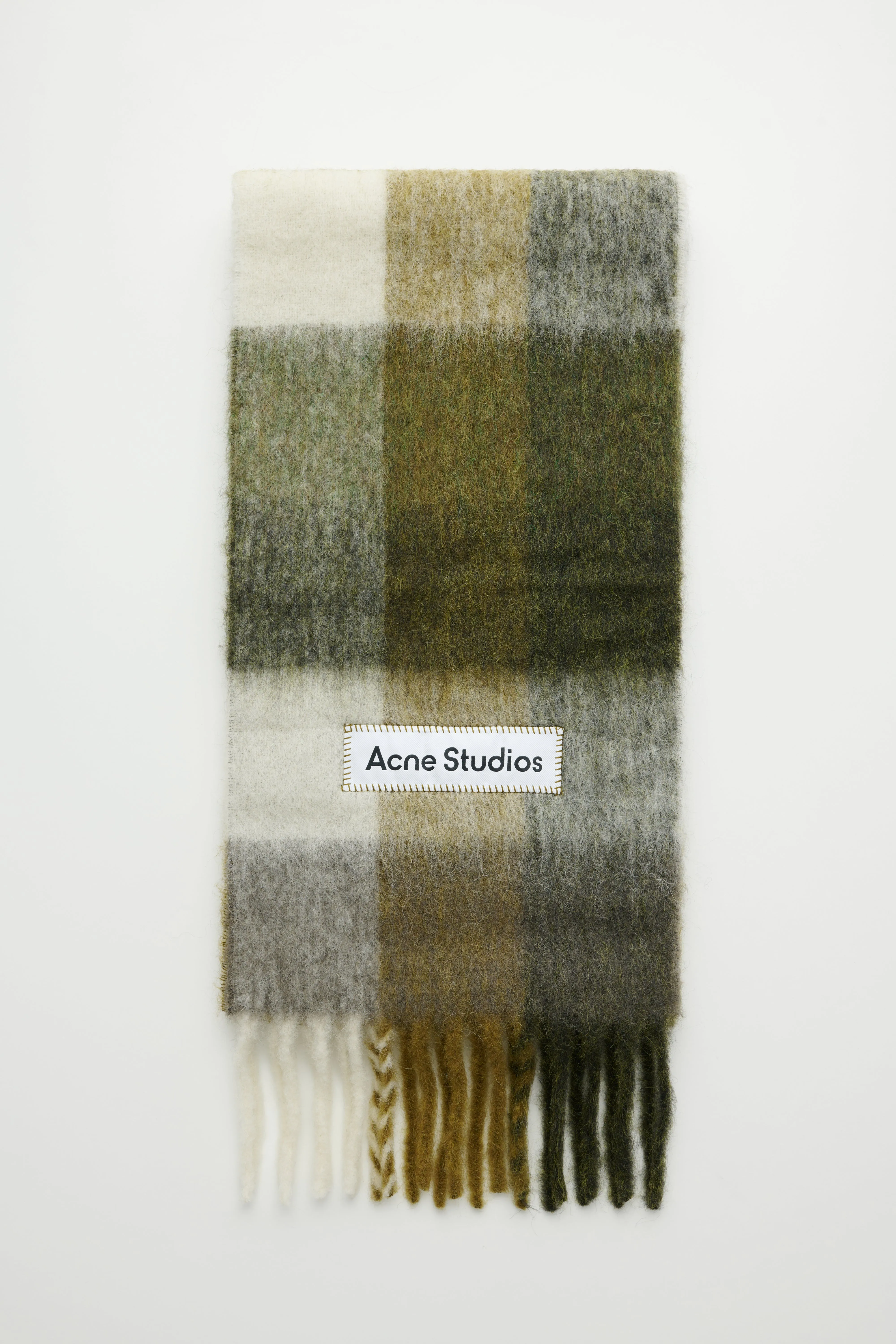 Acne Studios Fringe Wool Scarf Taupe / Green / Black