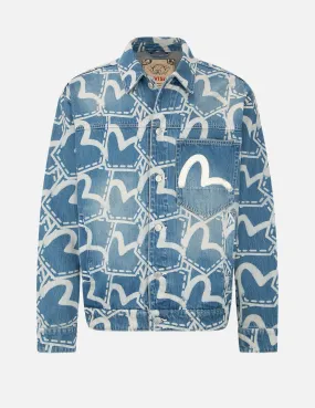 Allover Pocket Graphic Discharged Print Denim Jacket