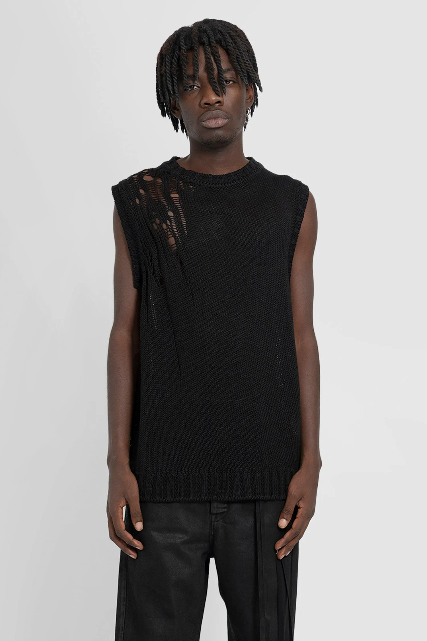 ann demeulemeester linen silk knit fabian ladder stitch vest