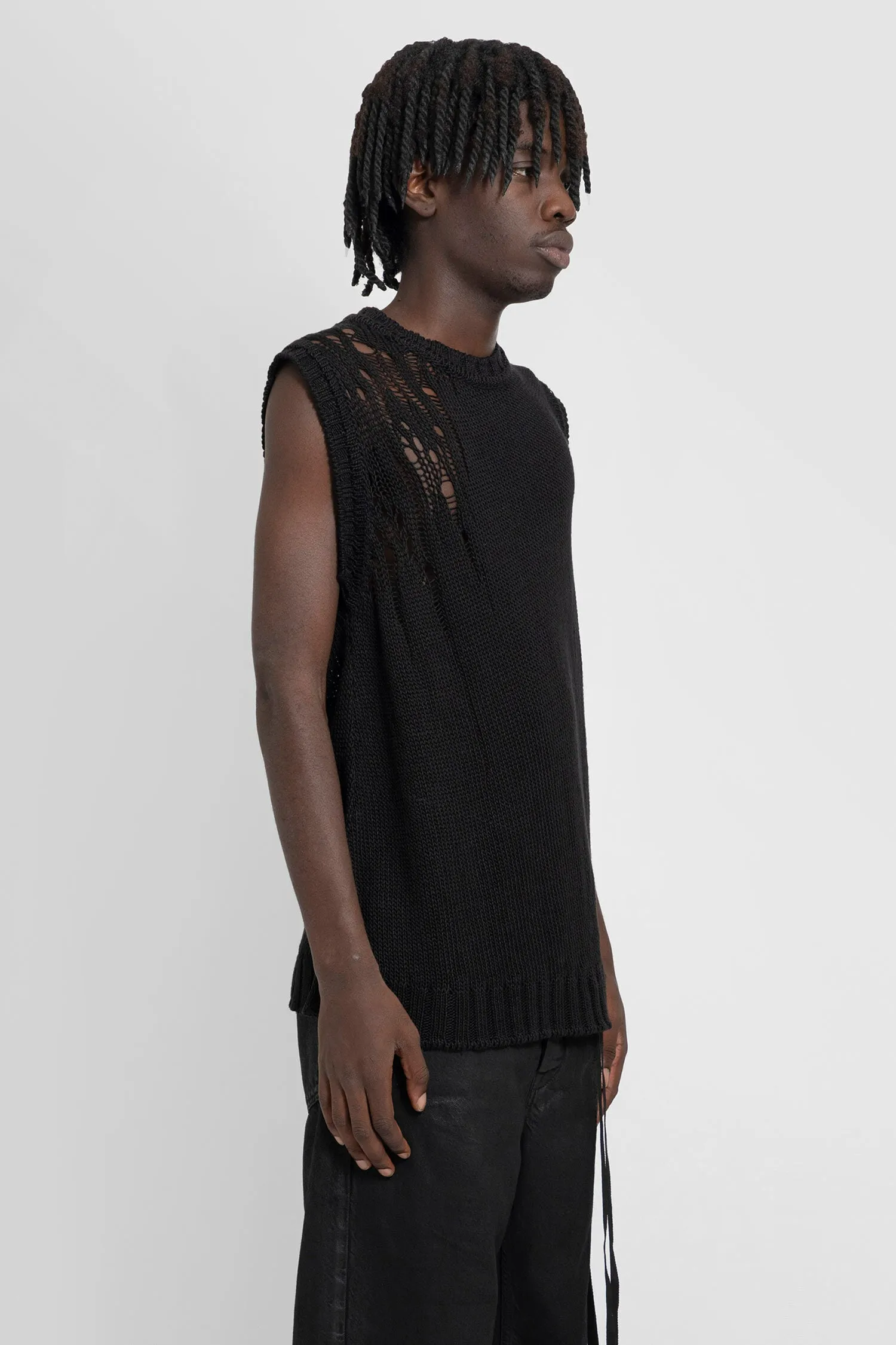 ann demeulemeester linen silk knit fabian ladder stitch vest