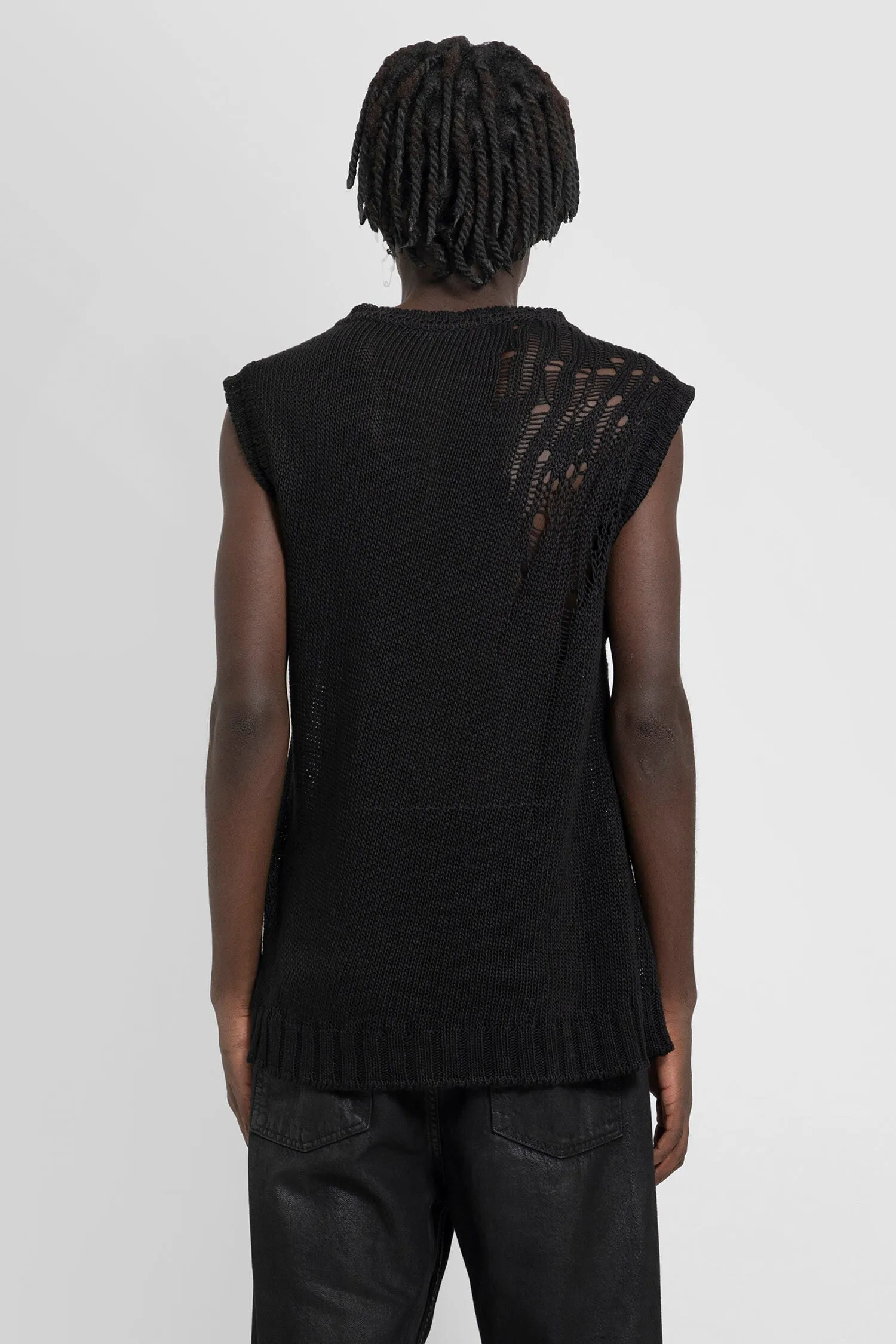 ann demeulemeester linen silk knit fabian ladder stitch vest