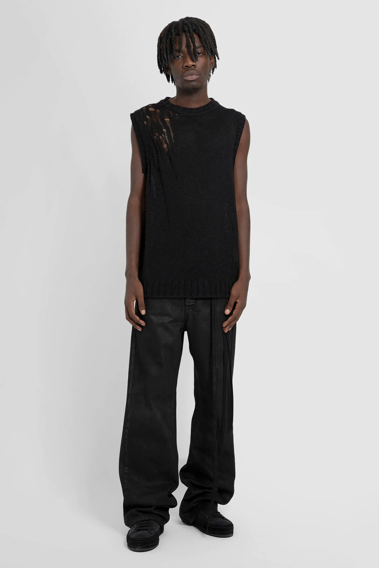 ann demeulemeester linen silk knit fabian ladder stitch vest