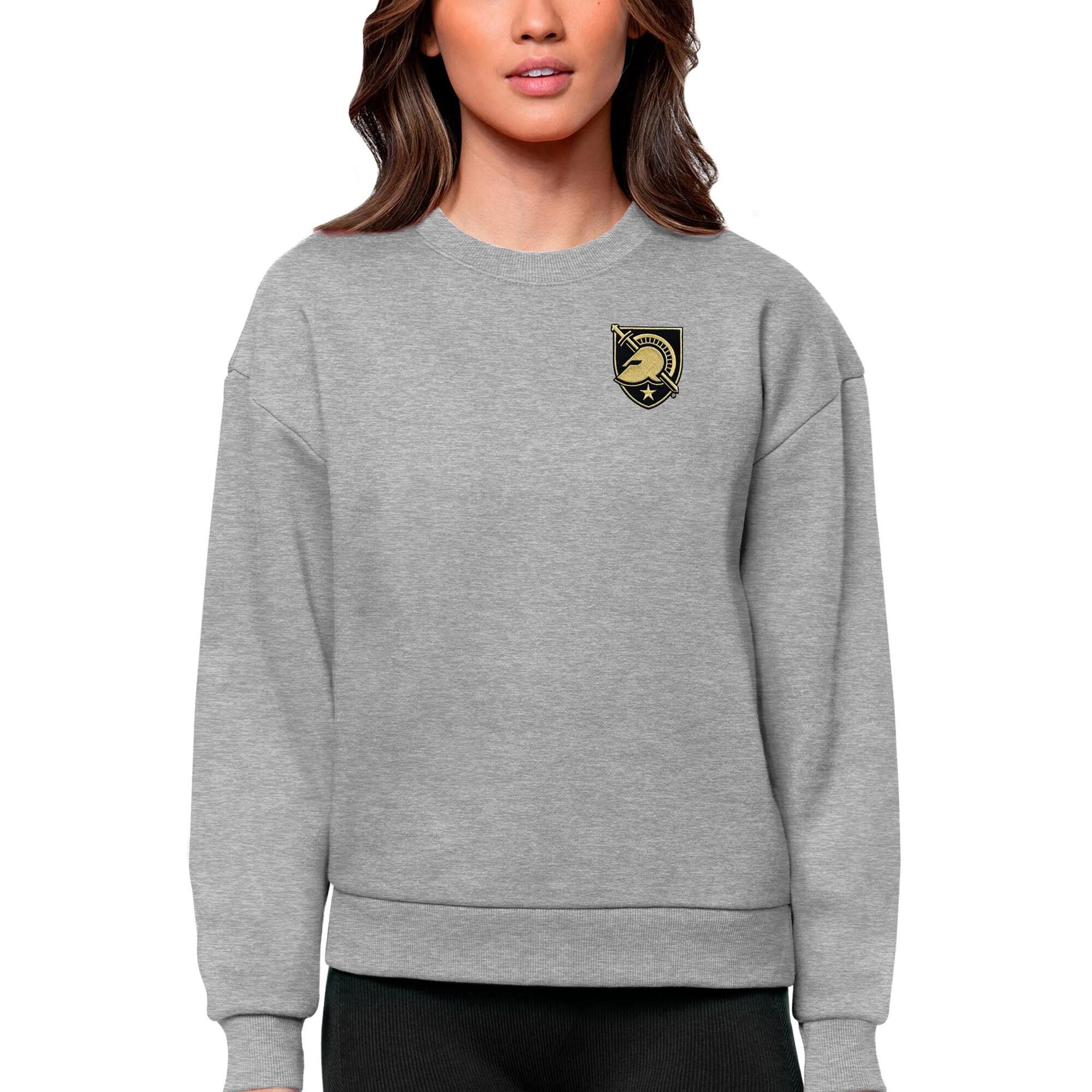 Antigua Army Black Knights Women's Heather Gray Logo Victory Crewneck Pullover Sweatshirt