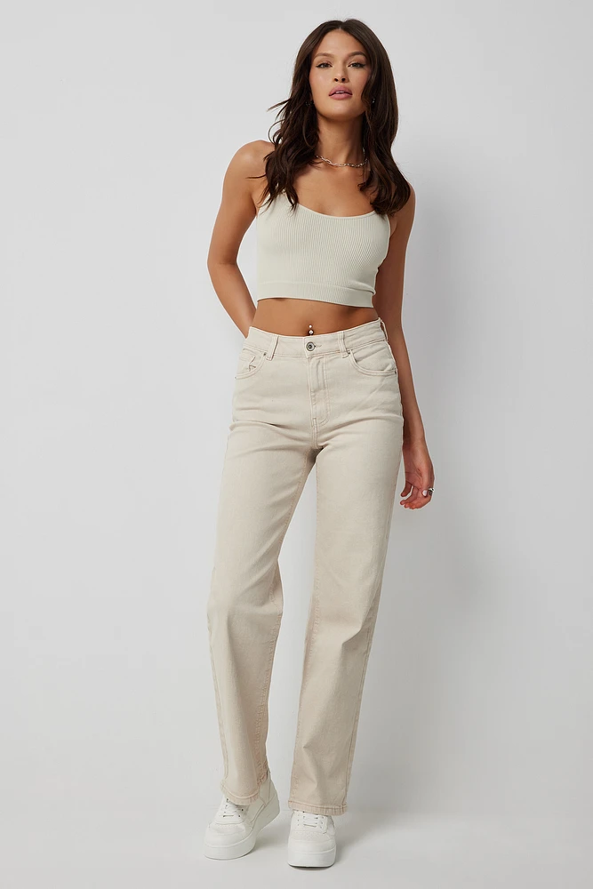 Ardene Ardene High Rise '90s Straight Leg Jeans in Beige | Size | Spandex/Cotton