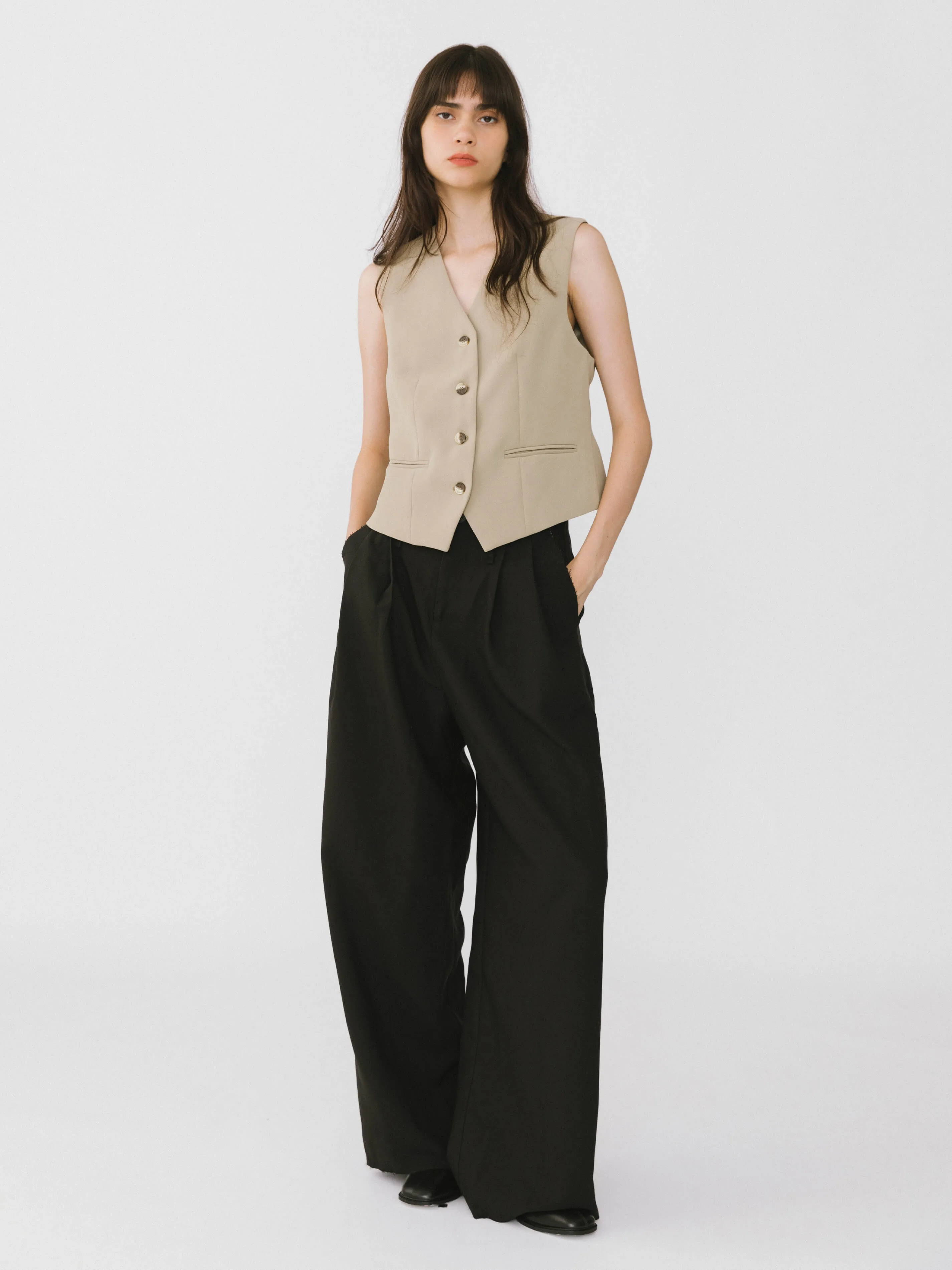 Asymmetric Waistband Tailored Trousers