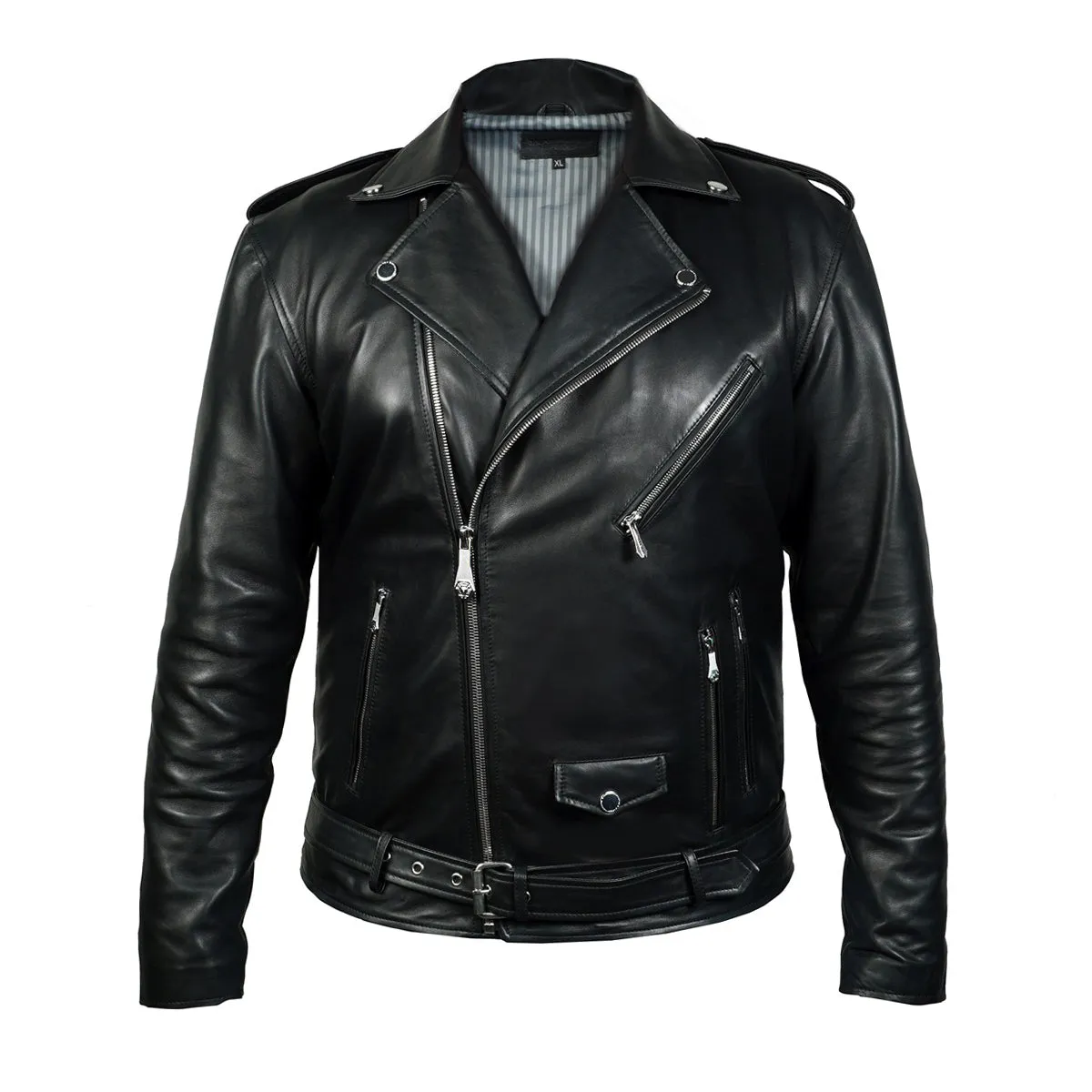 Asymmetrical Style Black Leather Biker Jacket