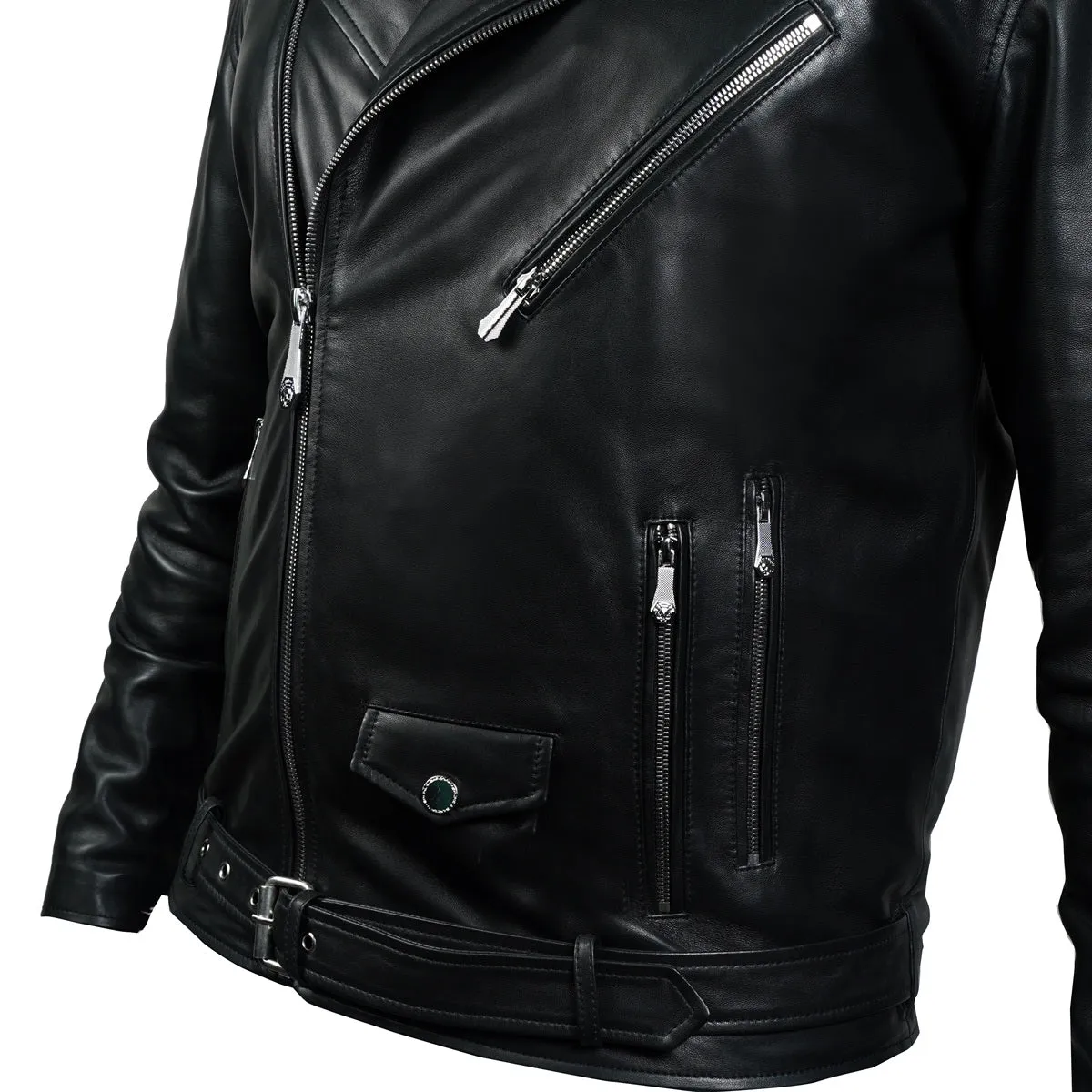 Asymmetrical Style Black Leather Biker Jacket