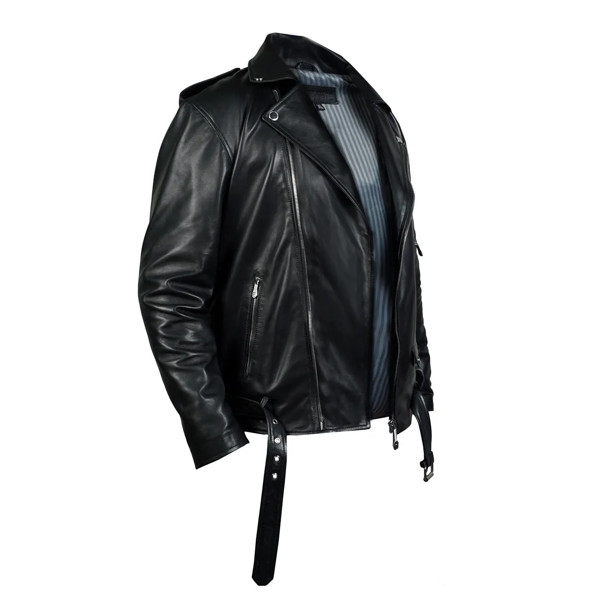 Asymmetrical Style Black Leather Biker Jacket