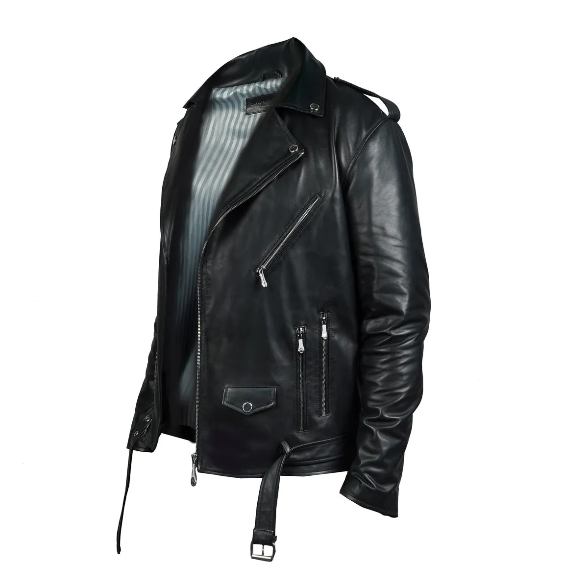 Asymmetrical Style Black Leather Biker Jacket