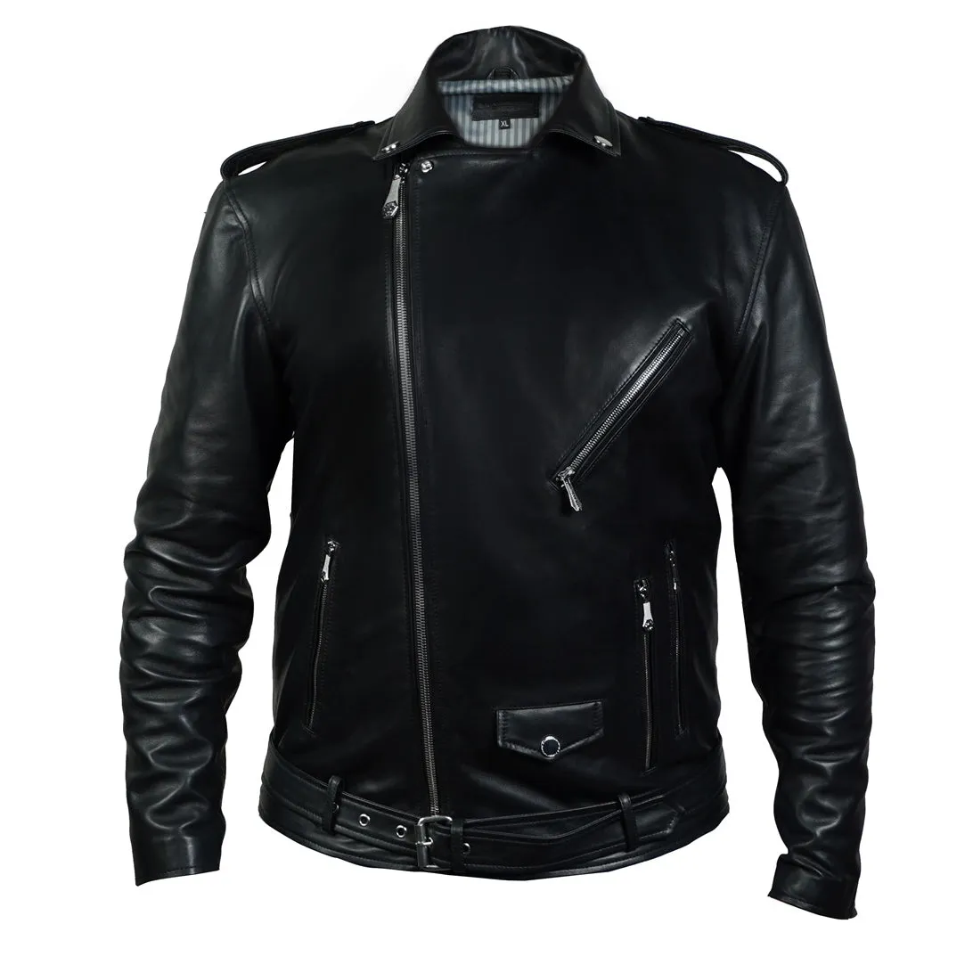 Asymmetrical Style Black Leather Biker Jacket