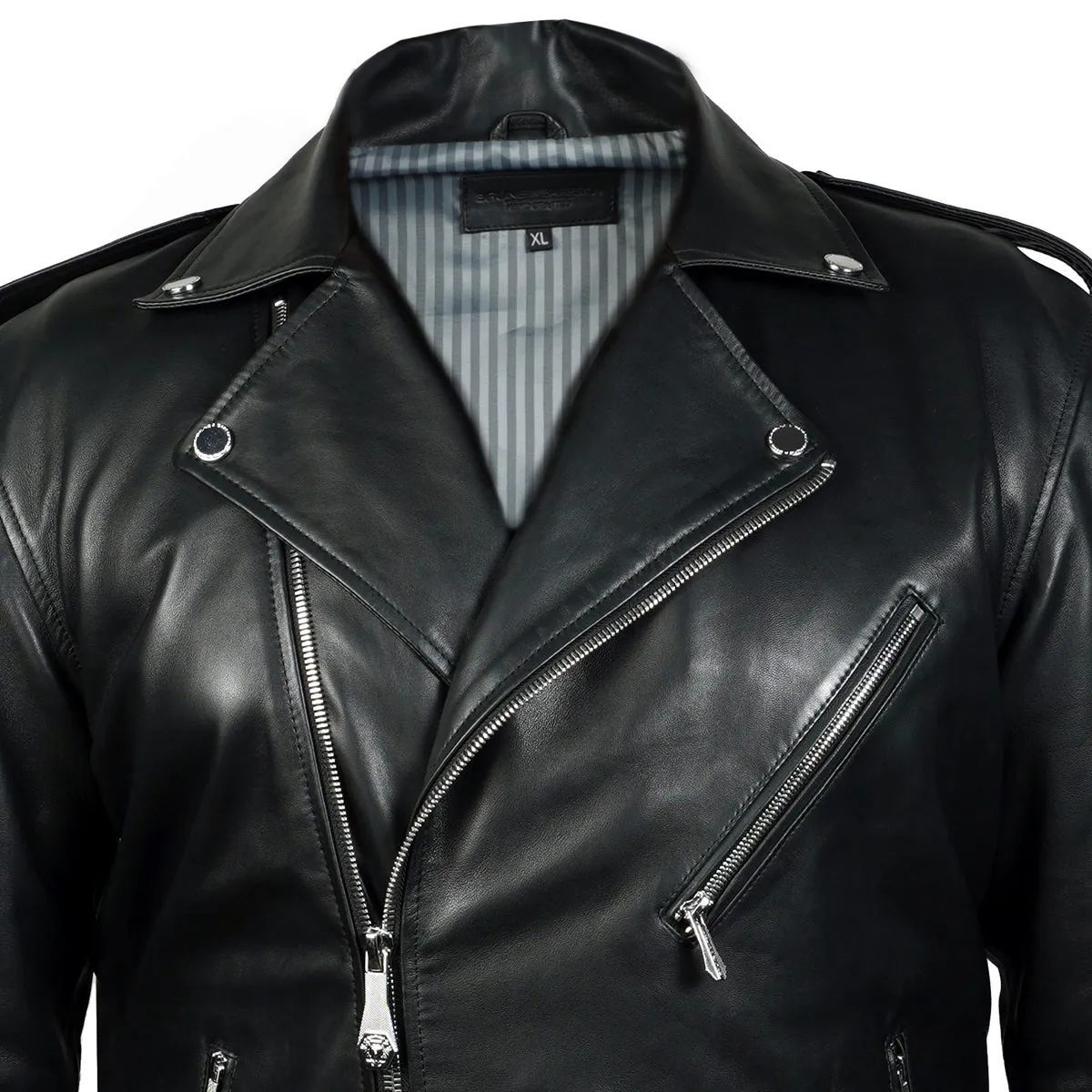 Asymmetrical Style Black Leather Biker Jacket