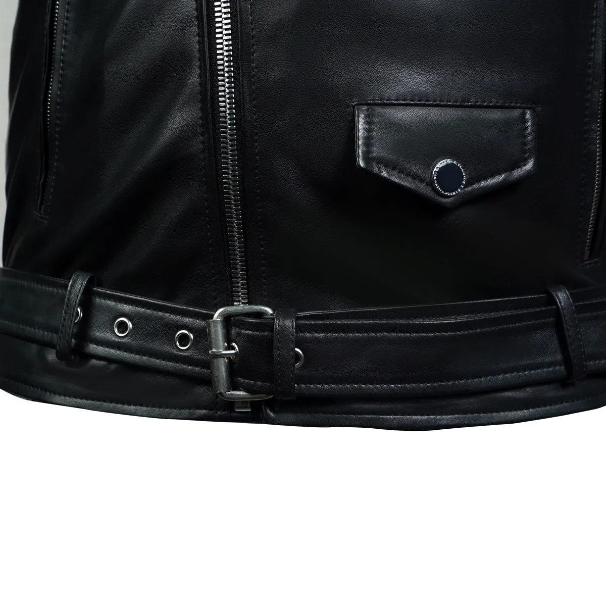 Asymmetrical Style Black Leather Biker Jacket