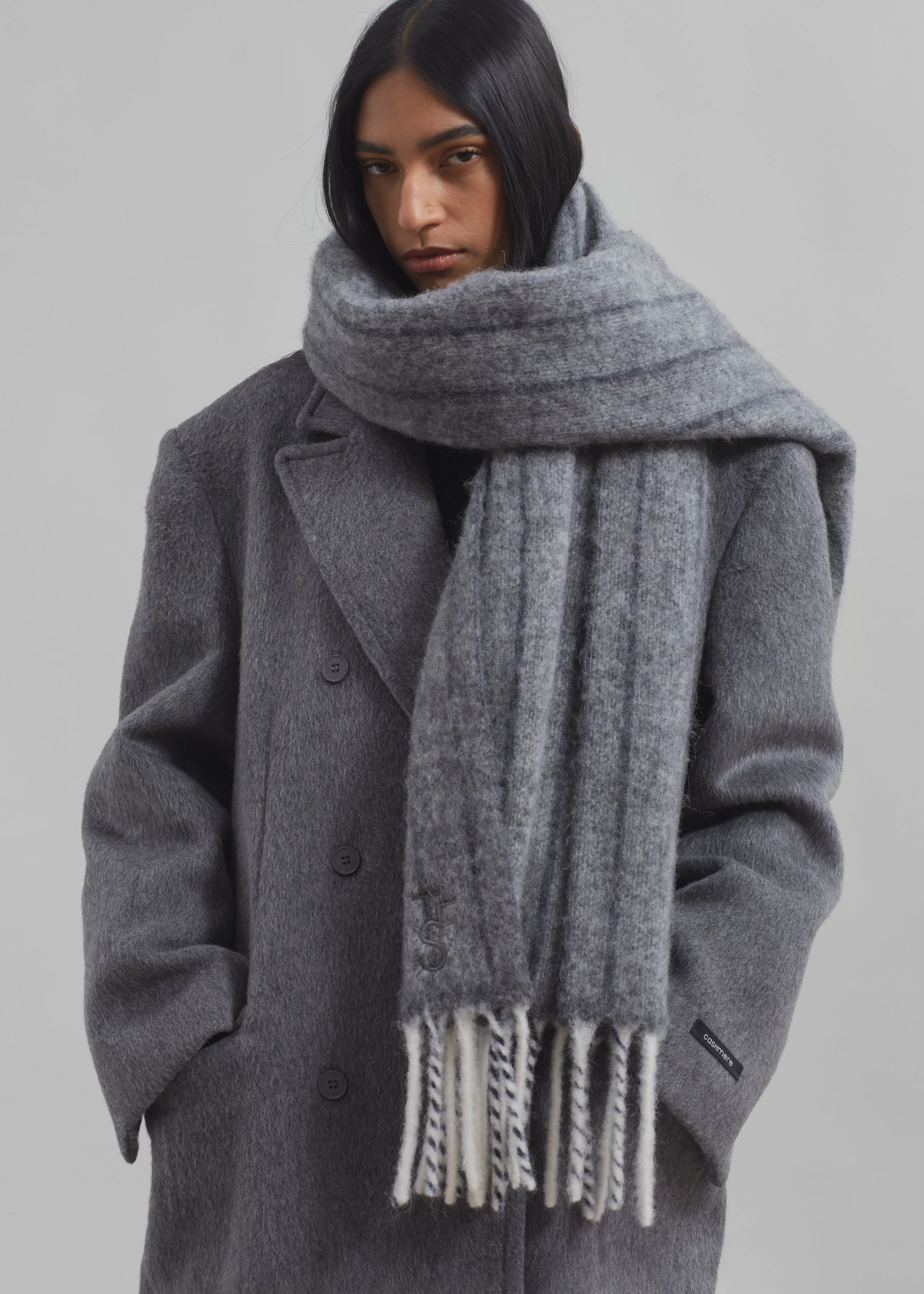 Aurelia Wool Scarf - Grey Stripe