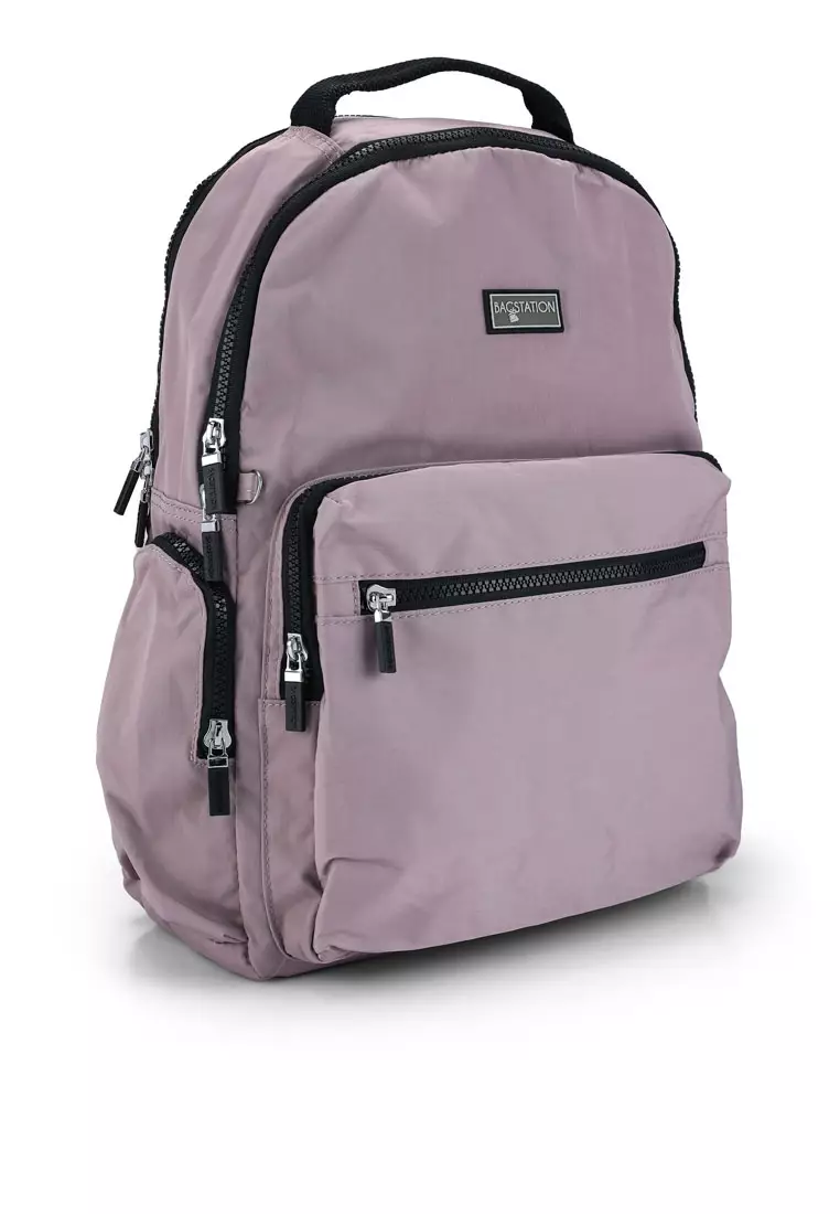 BAGSTATION Contrast Zip Nylon Large Backpack