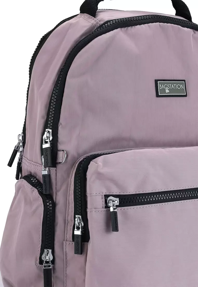 BAGSTATION Contrast Zip Nylon Large Backpack