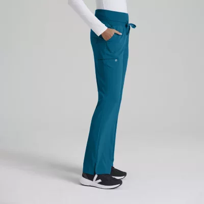 Barco One 5206 Stride 5-Pocket Mid-Rise Straight Leg Womens Petite Tag Free Stretch Fabric Moisture Wicking Scrub Pants