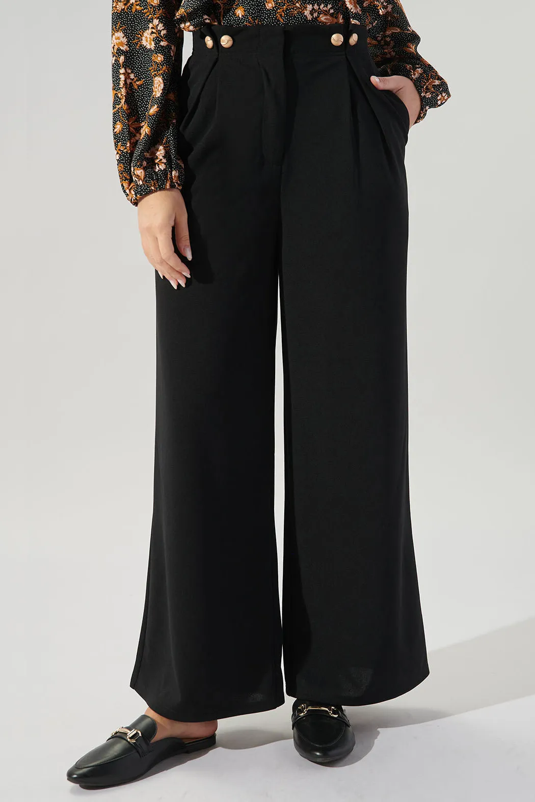 Beaumont Button Detail Wide Leg Pants