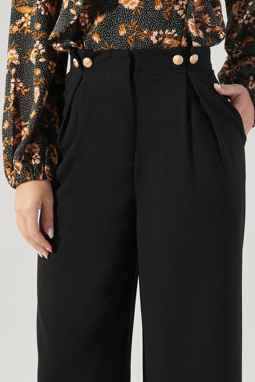 Beaumont Button Detail Wide Leg Pants