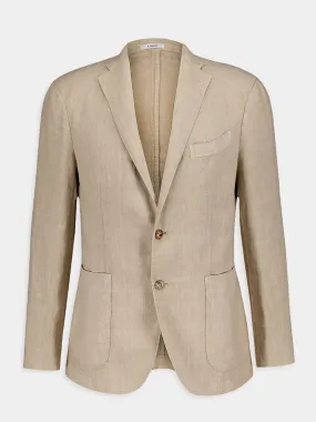 Beige Linen Notch-Lapel Jacket