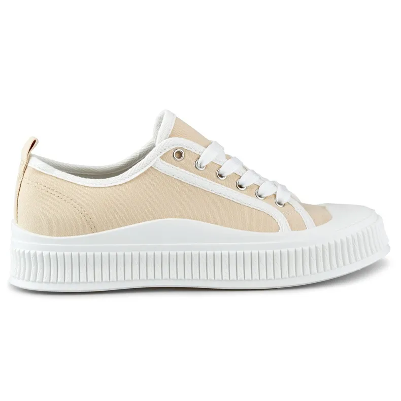 Beige women's sneakers with a white sole