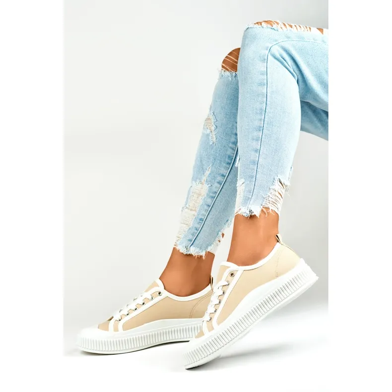 Beige women's sneakers with a white sole