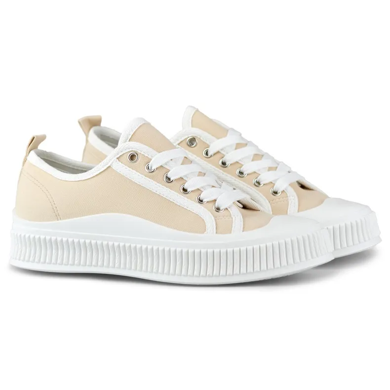 Beige women's sneakers with a white sole