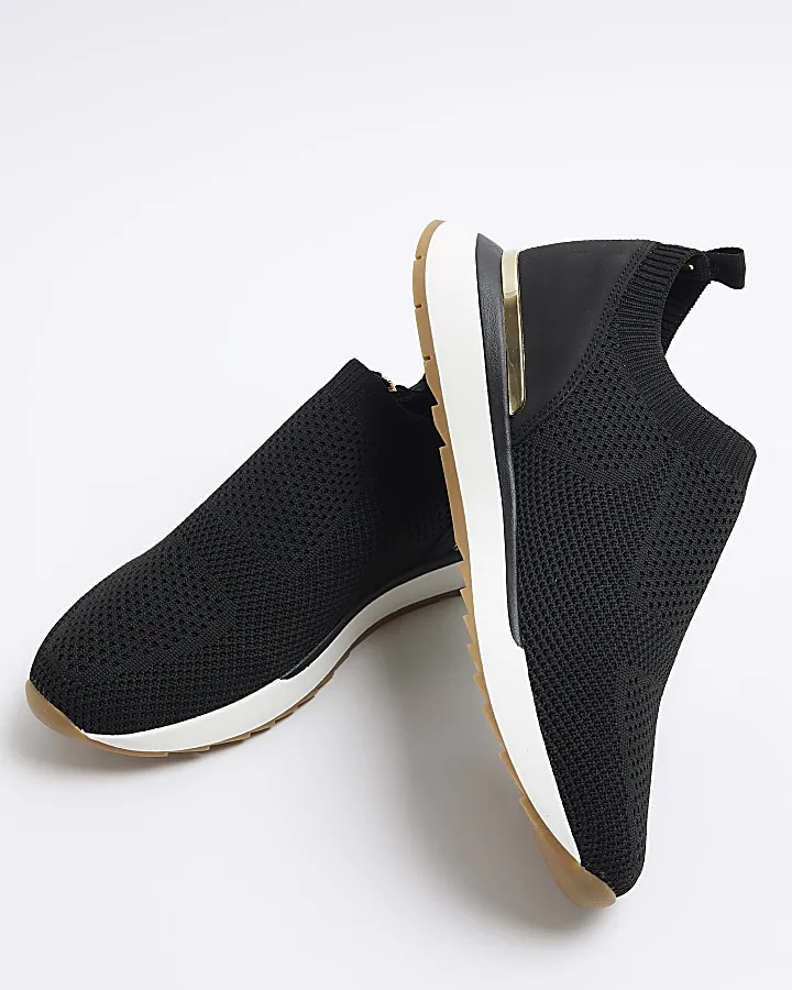 Black knit side zip trainers