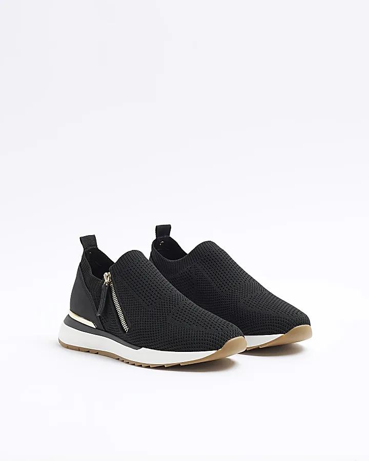 Black knit side zip trainers