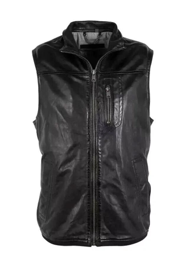 Black men's leather vest 14875