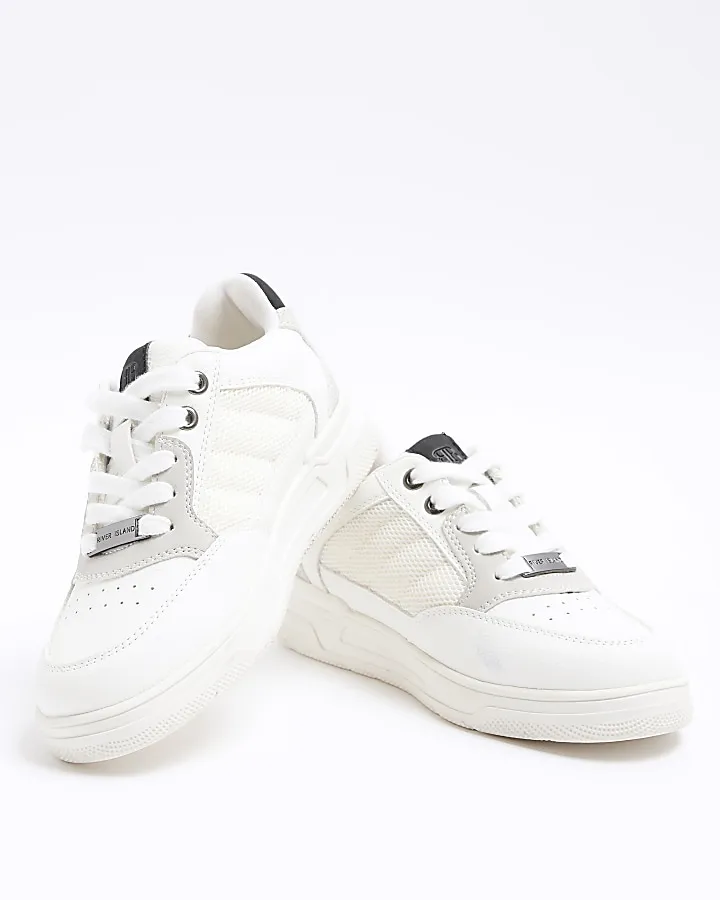 Boys white mesh panel trainers