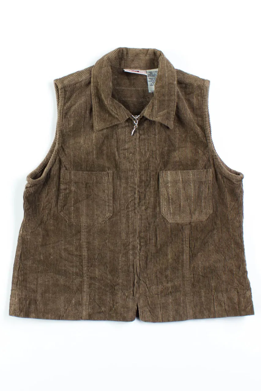 Brown Corduroy Zip Up Vest