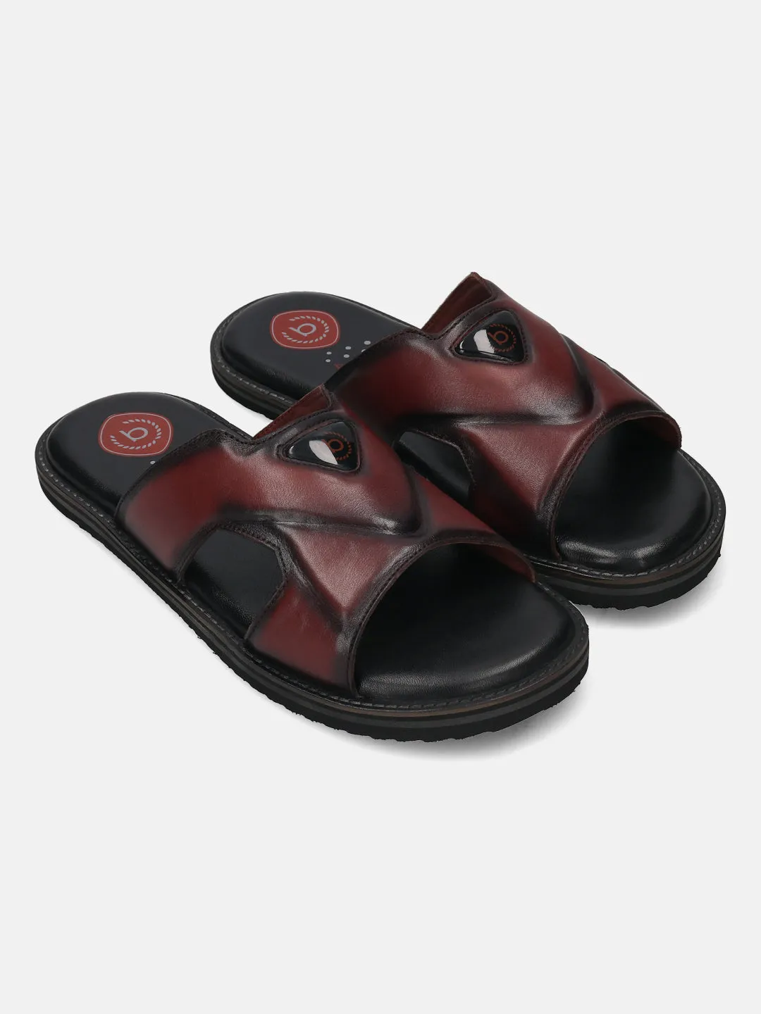 bugatti Dark Red Premium Leather Sandals