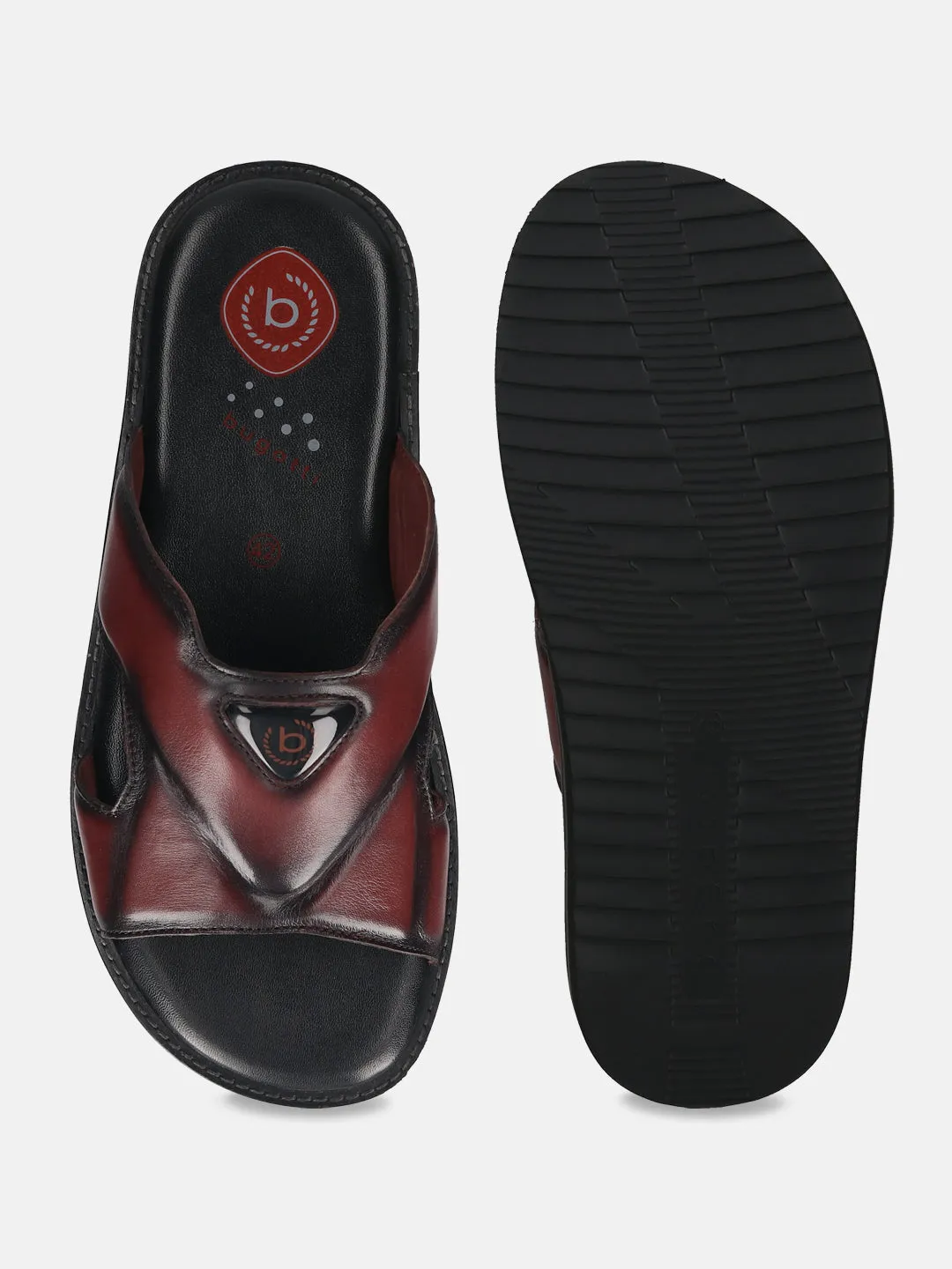 bugatti Dark Red Premium Leather Sandals