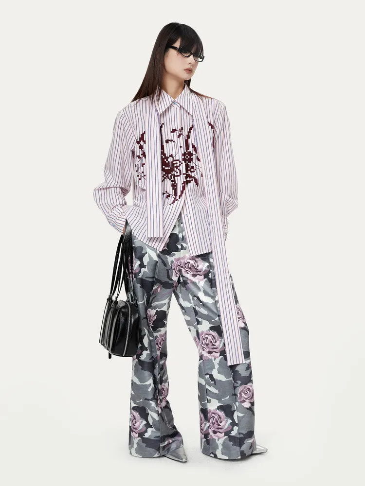 Camouflage Flower High-Waist Speckled Rose Nichi Wide-Pants