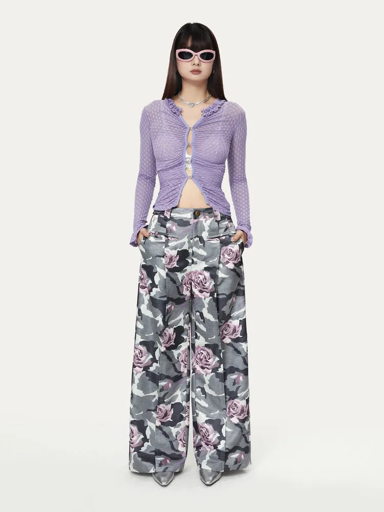 Camouflage Flower High-Waist Speckled Rose Nichi Wide-Pants