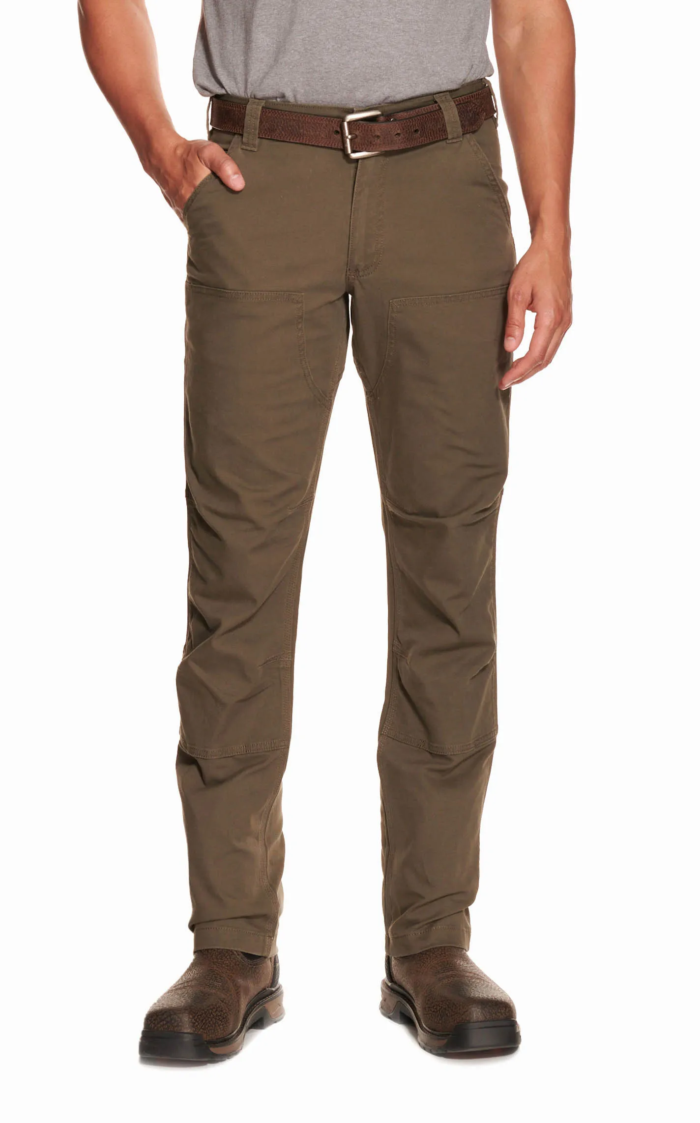 Carhartt Men's Mossy Taupe Relaxed Fit Straight Leg Rugged Flex Stretch Canvas Double-Front Work Pants