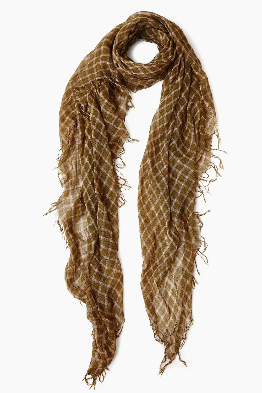 Chan Luu Three Tone Check Scarf with Fringe in Lizard 