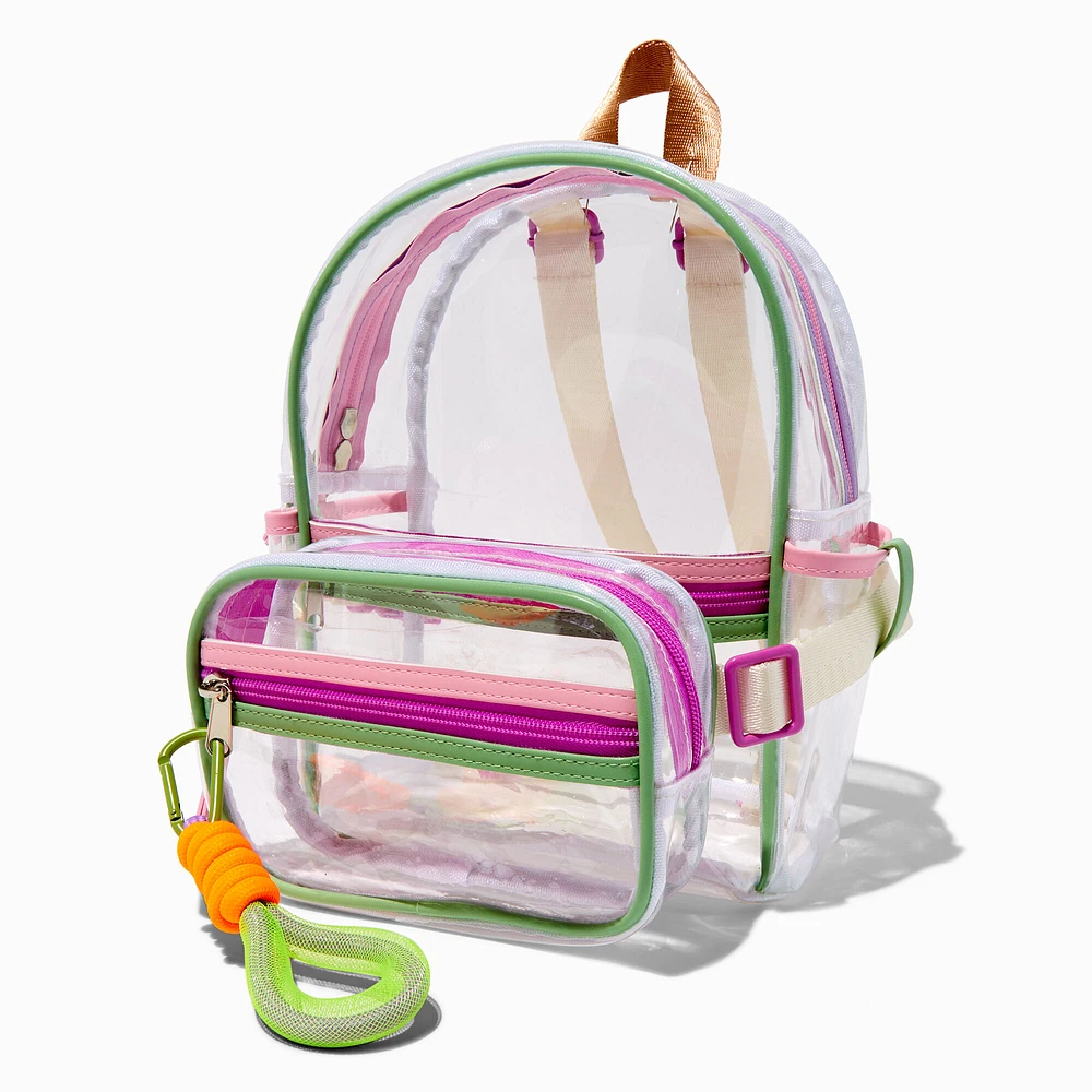 Claire's Translucent Colorblock Small Backpack with Belt Bag