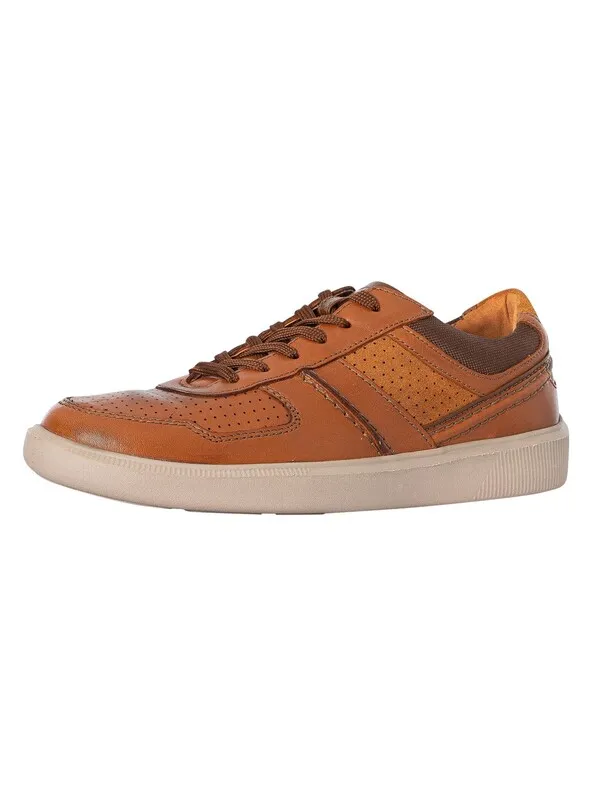 Clarks Cambro Race Leather Trainers - Dark Tan