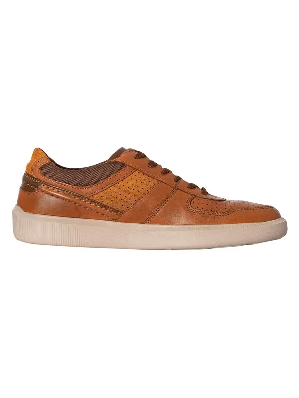 Clarks Cambro Race Leather Trainers - Dark Tan