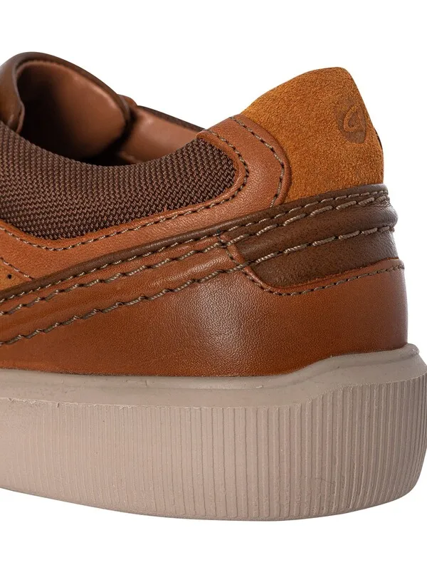 Clarks Cambro Race Leather Trainers - Dark Tan