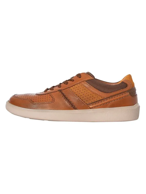 Clarks Cambro Race Leather Trainers - Dark Tan